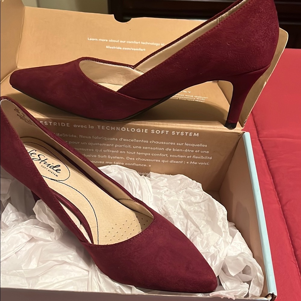 Life Stride Red Suede Heels Sophisticated Design